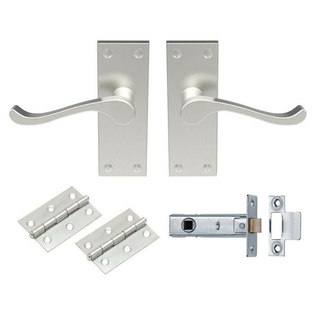 This is an image of a Carlisle Brass - Contract Victorian Scroll Latch Pack - Satin Nickel that is availble to order from Trade Door Handles in Kendal.