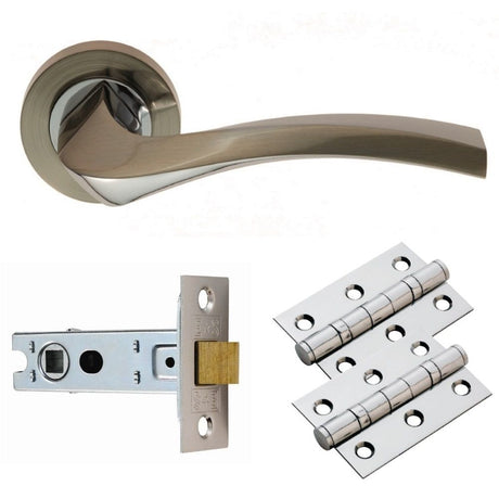 This is an image of a Carlisle Brass - Sines Lever on Rose Latch Pack - Satin Nickel / Polished Chrome that is availble to order from Trade Door Handles in Kendal.