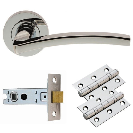 This is an image of a Carlisle Brass - Tavira Lever on Rose Latch Pack - Polished Chrome that is availble to order from Trade Door Handles in Kendal.