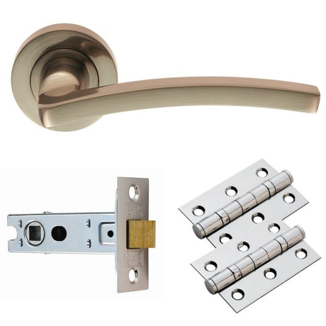 This is an image of a Carlisle Brass - Tavira Lever on Rose Latch Pack - Satin Nickel that is availble to order from Trade Door Handles in Kendal.