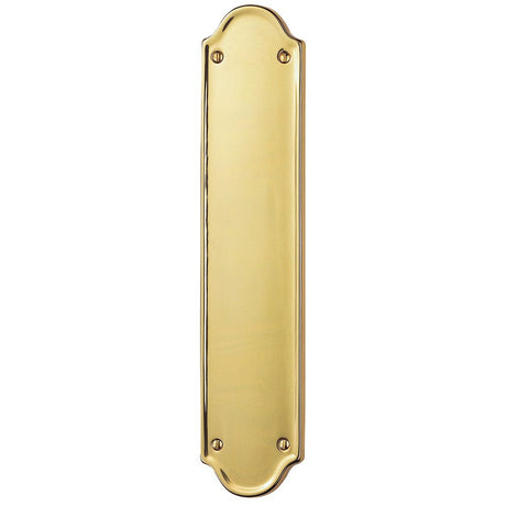This is an image of a Carlisle Brass - Finger Plate Shaped End - Polished Brass that is availble to order from Trade Door Handles in Kendal.