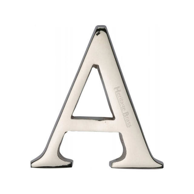 Heritage Brass Door Furniture Polished Nickel / Letters / A Heritage Brass - Alphabet A Pin Fix 51mm (2") Polished Nickel Finish