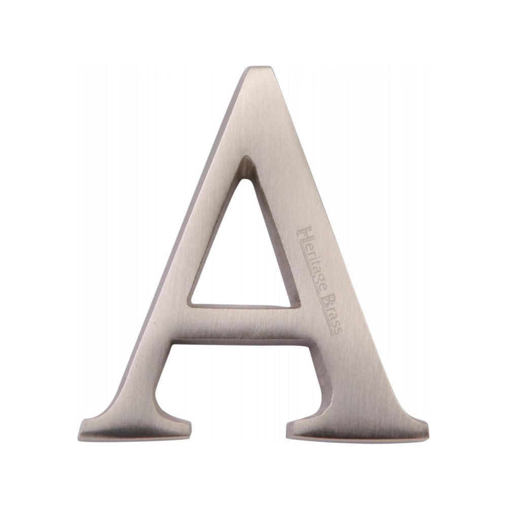 Heritage Brass Door Furniture Satin Nickel / Letters / A Heritage Brass - Alphabet A Pin Fix 51mm (2") Satin Nickel Finish