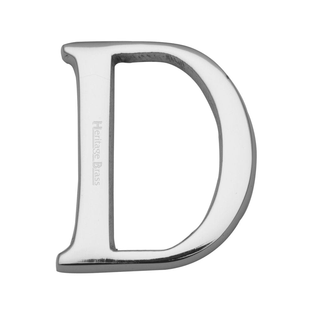 Heritage Brass Door Furniture Polished Chrome / Letters / D Heritage Brass - Alphabet D Pin Fix 51mm (2") Polished Chrome Finish