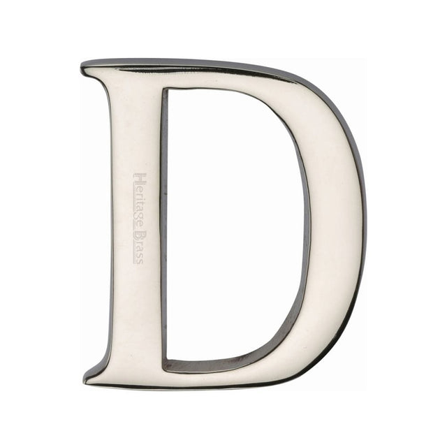 Heritage Brass Door Furniture Polished Nickel / Letters / D Heritage Brass - Alphabet D Pin Fix 51mm (2") Polished Nickel Finish