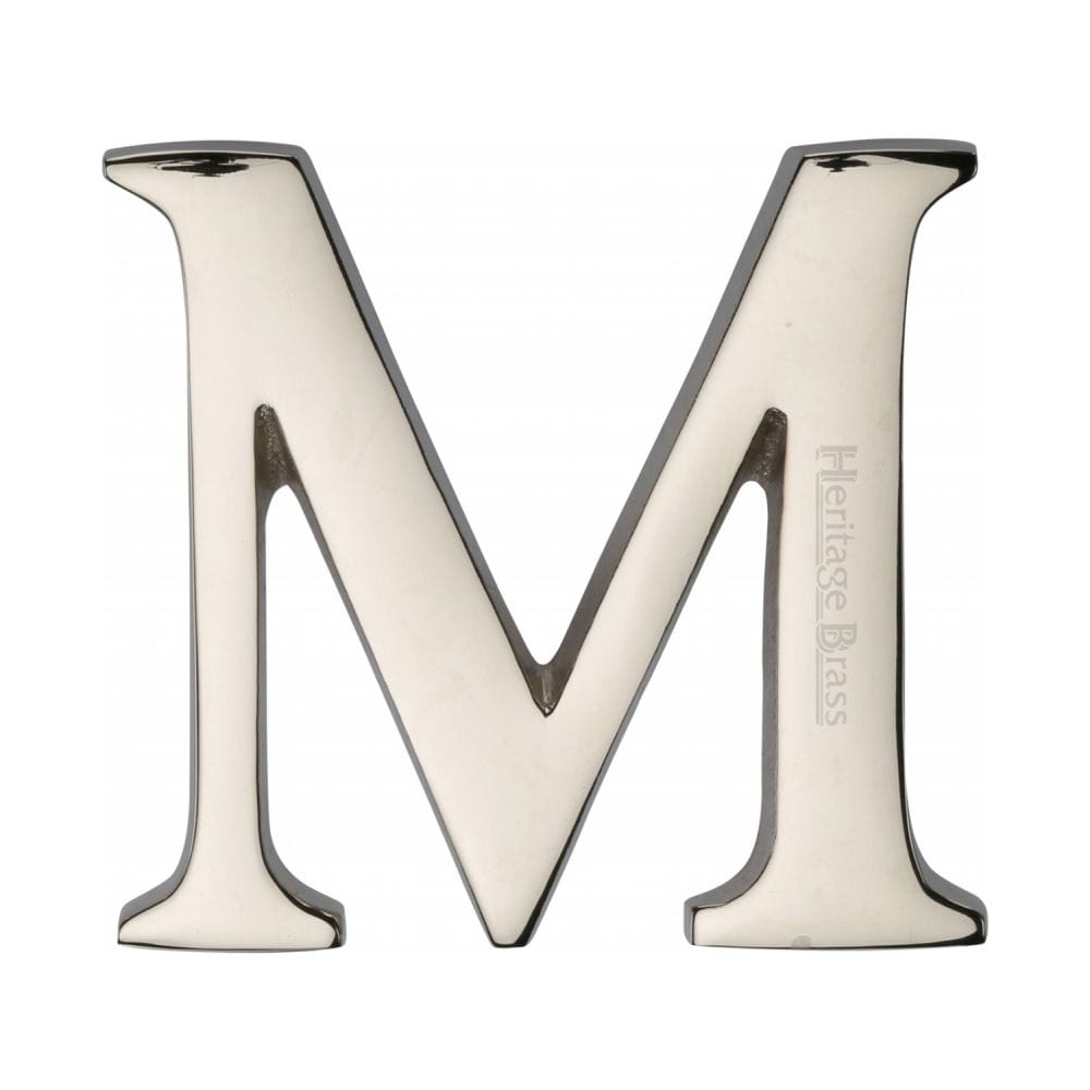 Heritage Brass Door Furniture Polished Nickel / Letters / M Heritage Brass - Alphabet M Pin Fix 51mm (2") Polished Nickel Finish
