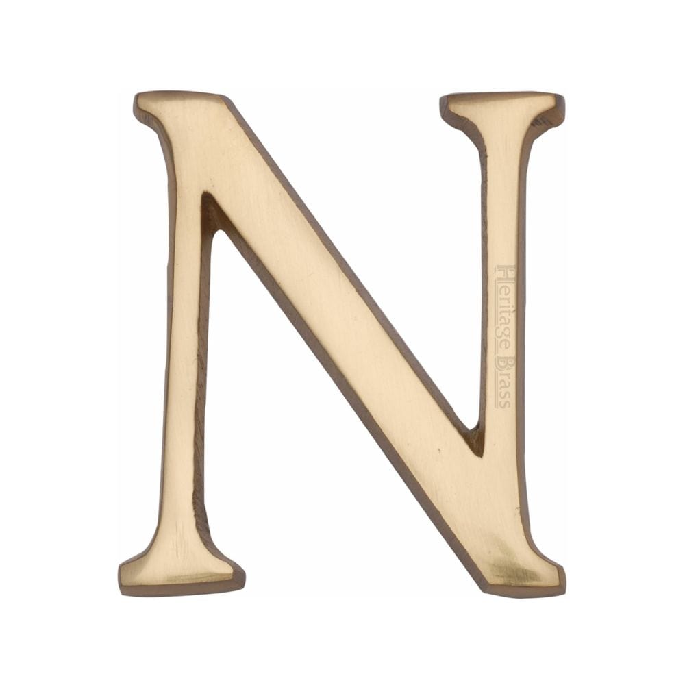 Heritage Brass Door Furniture Polished Brass / Letters / N Heritage Brass - Alphabet N Pin Fix 51mm (2") Polished Brass Finish