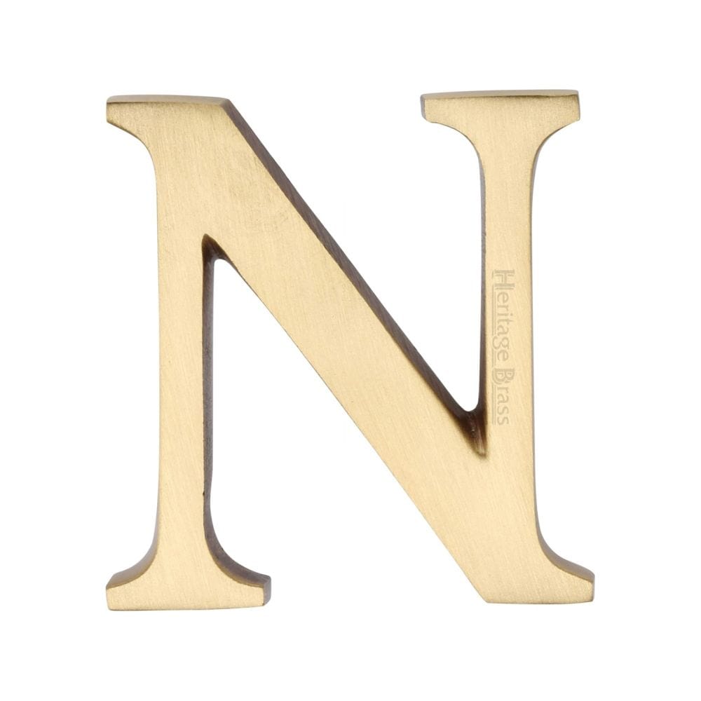 Heritage Brass Door Furniture Satin Brass / Letters / N Heritage Brass - Alphabet N Pin Fix 51mm (2") Satin Brass Finish
