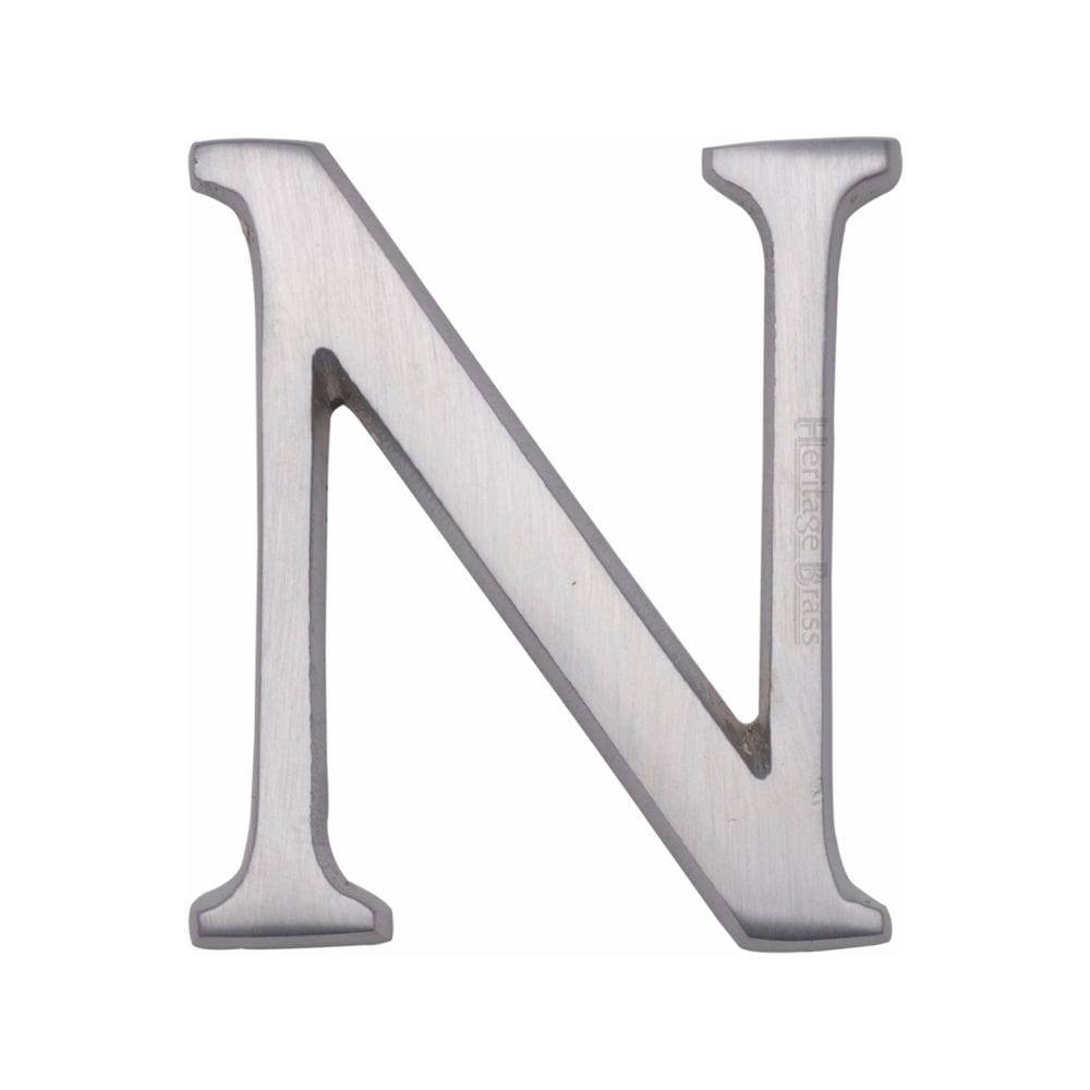 Heritage Brass Door Furniture Satin Chrome / Letters / N Heritage Brass - Alphabet N Pin Fix 51mm (2") Satin Chrome Finish