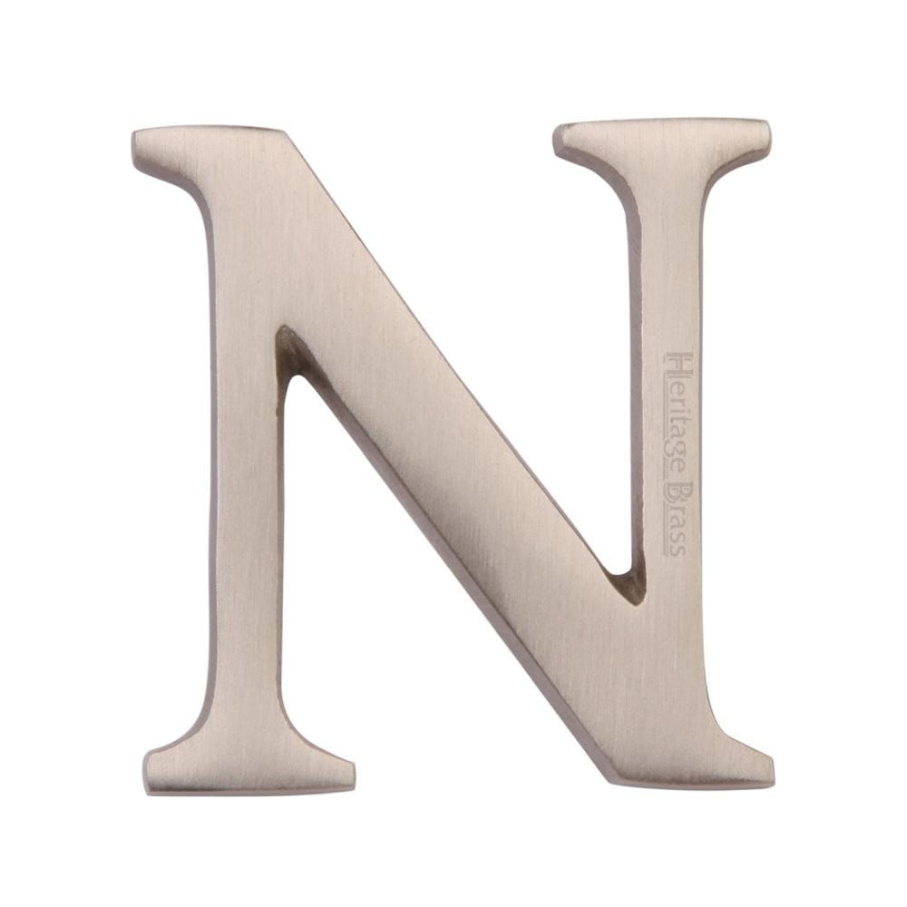 Heritage Brass Door Furniture Satin Nickel / Letters / N Heritage Brass - Alphabet N Pin Fix 51mm (2") Satin Nickel Finish