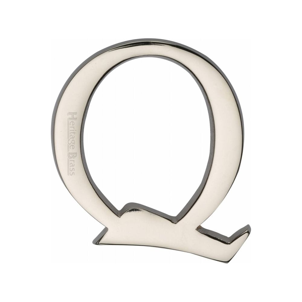 Heritage Brass Door Furniture Polished Nickel / Letters / Q Heritage Brass - Alphabet Q Pin Fix 51mm (2") Polished Nickel Finish