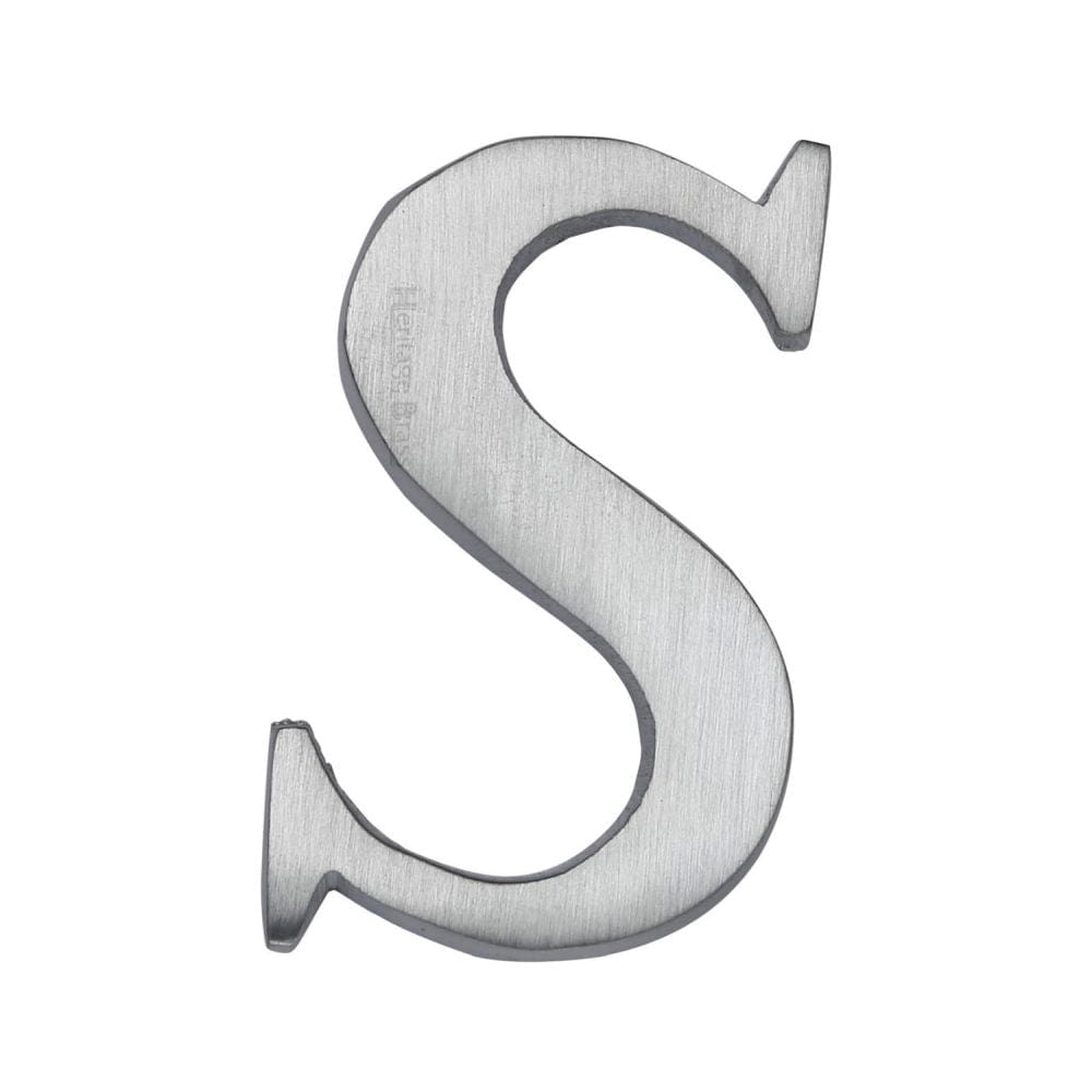 Heritage Brass Door Furniture Satin Chrome / Letters / S Heritage Brass - Alphabet S Pin Fix 51mm (2") Satin Chrome Finish
