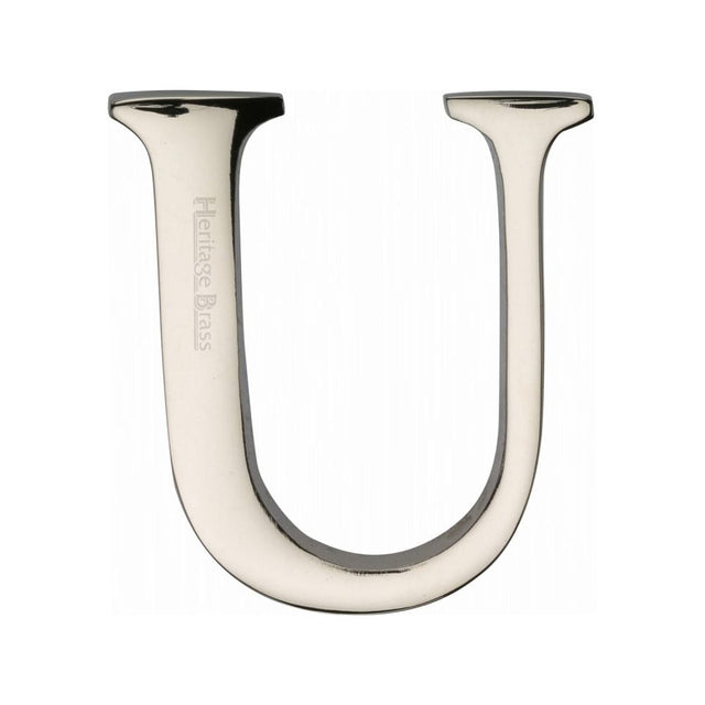 Heritage Brass Door Furniture Polished Nickel / Letters / U Heritage Brass - Alphabet U Pin Fix 51mm (2") Polished Nickel Finish