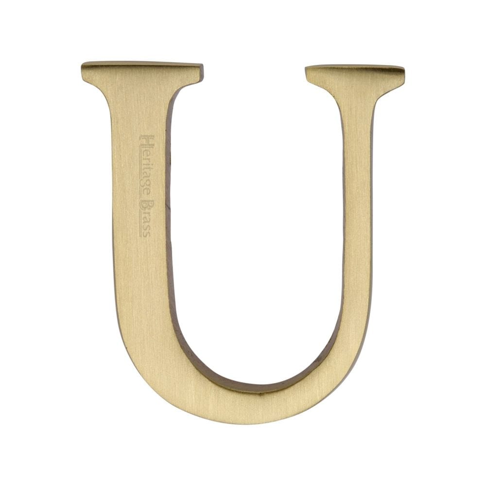 Heritage Brass Door Furniture Satin Brass / Letters / U Heritage Brass - Alphabet U Pin Fix 51mm (2") Satin Brass Finish