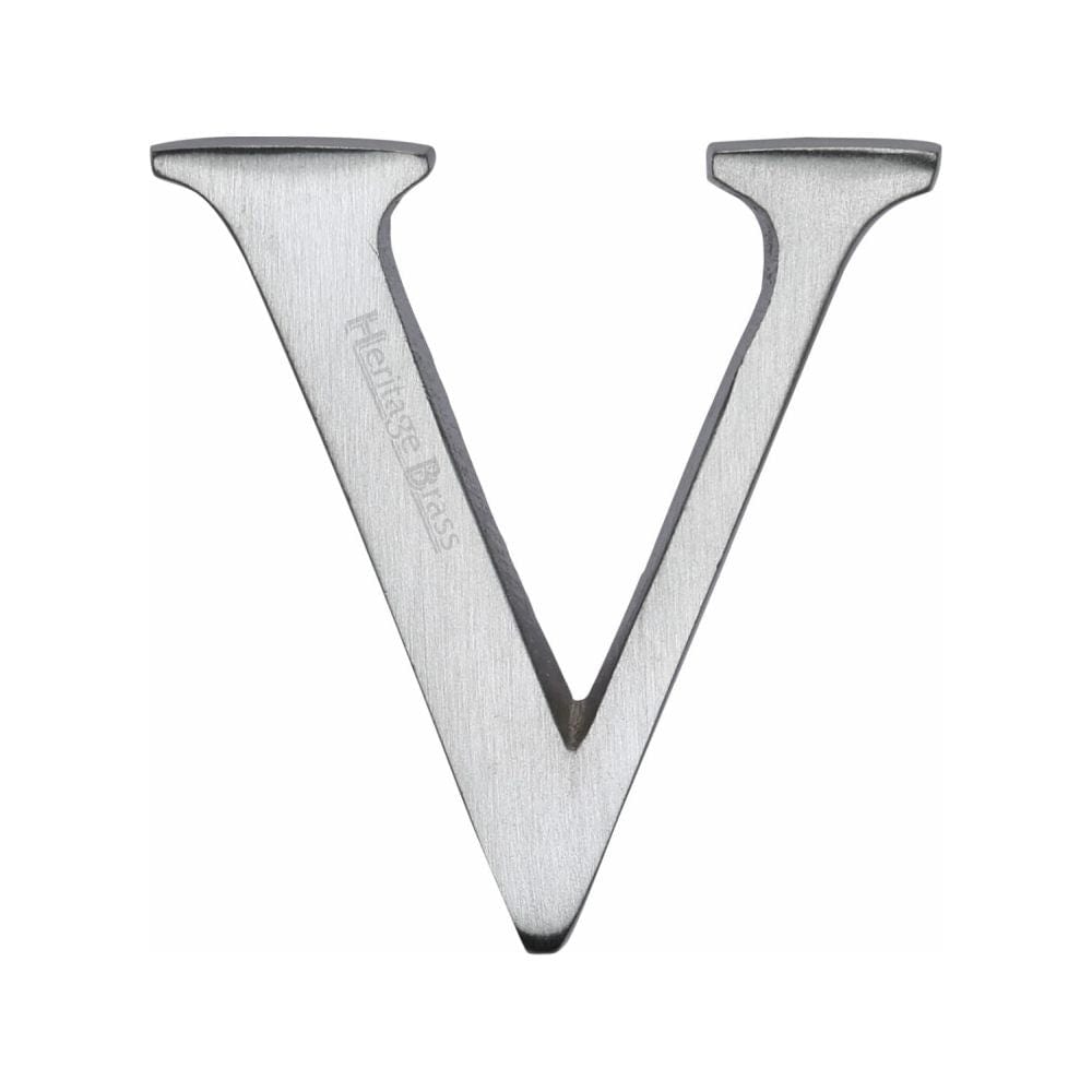 Heritage Brass Door Furniture Satin Chrome / Letters / V Heritage Brass - Alphabet V Pin Fix 51mm (2") Satin Chrome Finish