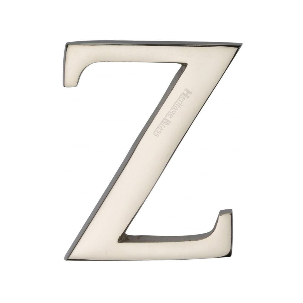 Heritage Brass Door Furniture Polished Nickel / Letters / Z Heritage Brass - Alphabet Z Pin Fix 51mm (2") Polished Nickel Finish