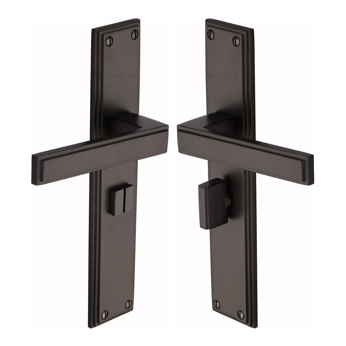 Heritage Brass Door Furniture Matt Bronze / Bathroom Lock Handles Heritage Brass - Atlantis Long Bathroom set Matt Bronze finish