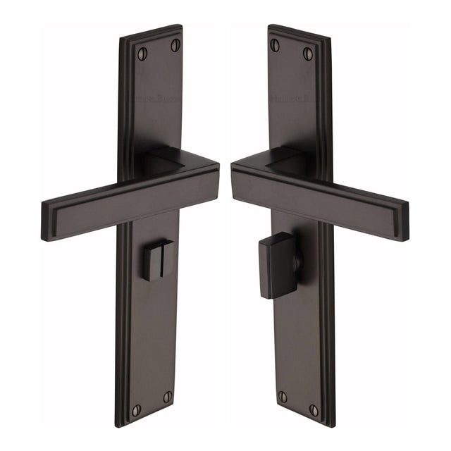 Heritage Brass Door Furniture Matt Bronze / Bathroom Lock Handles Heritage Brass - Atlantis Long Bathroom set Matt Bronze finish