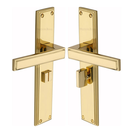 Heritage Brass Door Furniture Polished Brass / Bathroom Lock Handles Heritage Brass - Atlantis Long Bathroom set Polished Brass finish