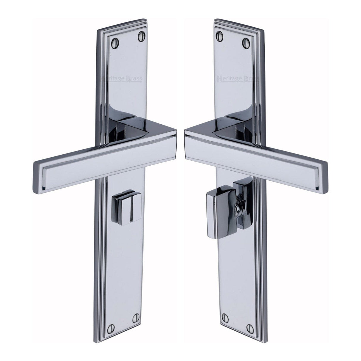 Heritage Brass Door Furniture Polished Chrome / Bathroom Lock Handles Heritage Brass - Atlantis Long Bathroom set Polished Chrome finish