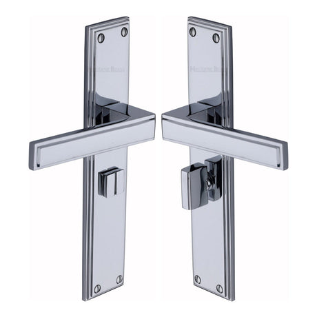Heritage Brass Door Furniture Polished Chrome / Bathroom Lock Handles Heritage Brass - Atlantis Long Bathroom set Polished Chrome finish