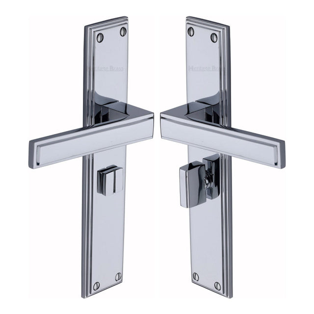 Heritage Brass Door Furniture Polished Chrome / Bathroom Lock Handles Heritage Brass - Atlantis Long Bathroom set Polished Chrome finish