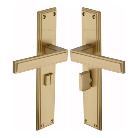 Heritage Brass Door Furniture Satin Brass / Bathroom Lock Handles Heritage Brass - Atlantis Long Bathroom set Satin Brass finish