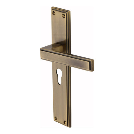 Heritage Brass Door Furniture Antique Brass / Euro Profile Lock Handles Heritage Brass - Atlantis Long Euro Profile Antique Brass finish