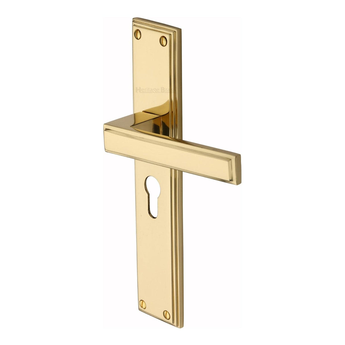 Heritage Brass Door Furniture Polished Brass / Euro Profile Lock Handles Heritage Brass - Atlantis Long Euro Profile Polished Brass finish