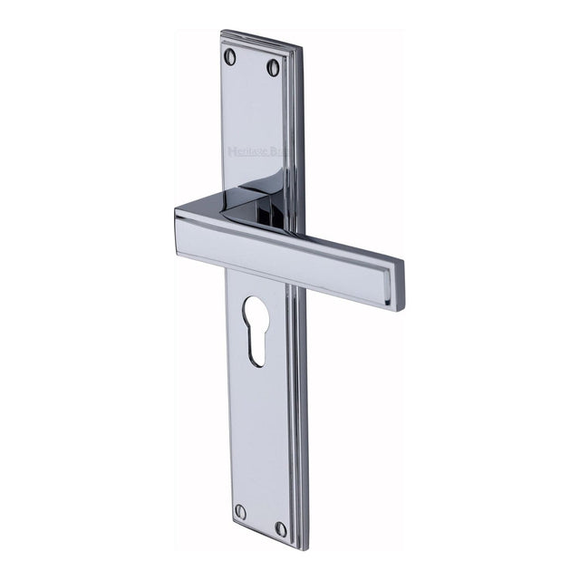 Heritage Brass Door Furniture Polished Chrome / Euro Profile Lock Handles Heritage Brass - Atlantis Long Euro Profile Polished Chrome finish