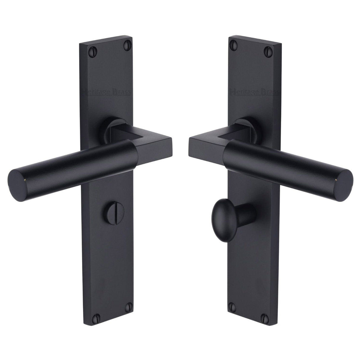 Heritage Brass Door Furniture Matt Black / Bathroom Lock Handles Heritage Brass - Bauhaus Bathroom Set Door Handle on 200mm Plate Matt Black finish