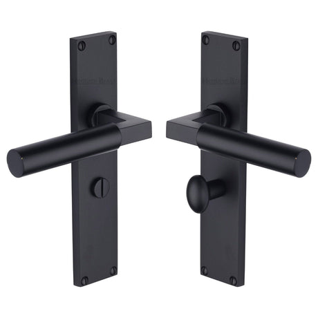 Heritage Brass Door Furniture Matt Black / Bathroom Lock Handles Heritage Brass - Bauhaus Bathroom Set Door Handle on 200mm Plate Matt Black finish