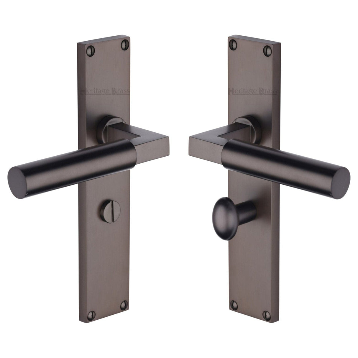 Heritage Brass Door Furniture Matt Bronze / Bathroom Lock Handles Heritage Brass - Bauhaus Bathroom Set Door Handle on 200mm Plate Matt Bronze finish