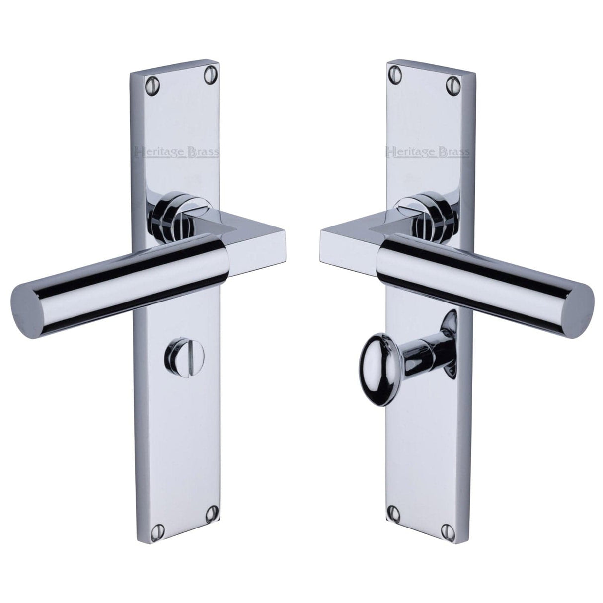 Heritage Brass Door Furniture Polished Chrome / Bathroom Lock Handles Heritage Brass - Bauhaus Bathroom Set Door Handle on 200mm Plate Polished Chrome finish
