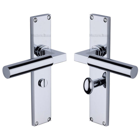 Heritage Brass Door Furniture Polished Chrome / Bathroom Lock Handles Heritage Brass - Bauhaus Bathroom Set Door Handle on 200mm Plate Polished Chrome finish
