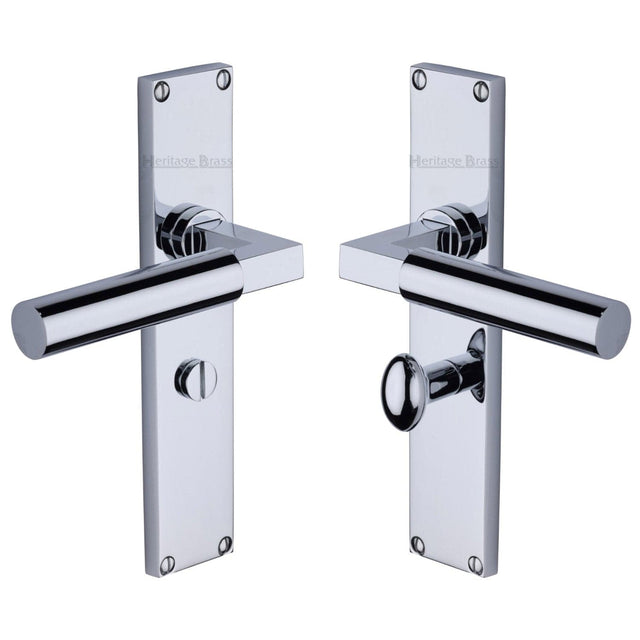 Heritage Brass Door Furniture Polished Chrome / Bathroom Lock Handles Heritage Brass - Bauhaus Bathroom Set Door Handle on 200mm Plate Polished Chrome finish