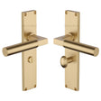 Heritage Brass Door Furniture Satin Brass / Bathroom Lock Handles Heritage Brass - Bauhaus Bathroom Set Door Handle on 200mm Plate Satin Brass finish