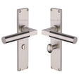 Heritage Brass Door Furniture Satin Nickel / Bathroom Lock Handles Heritage Brass - Bauhaus Bathroom Set Door Handle on 200mm Plate Satin Nickel finish
