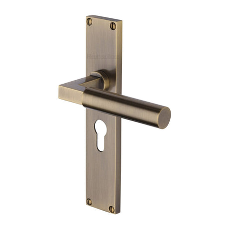 Heritage Brass Door Furniture Antique Brass / Euro Profile Lock Handles Heritage Brass - Bauhaus Euro Profile Door Handle on 200mm Plate Antique Brass finish