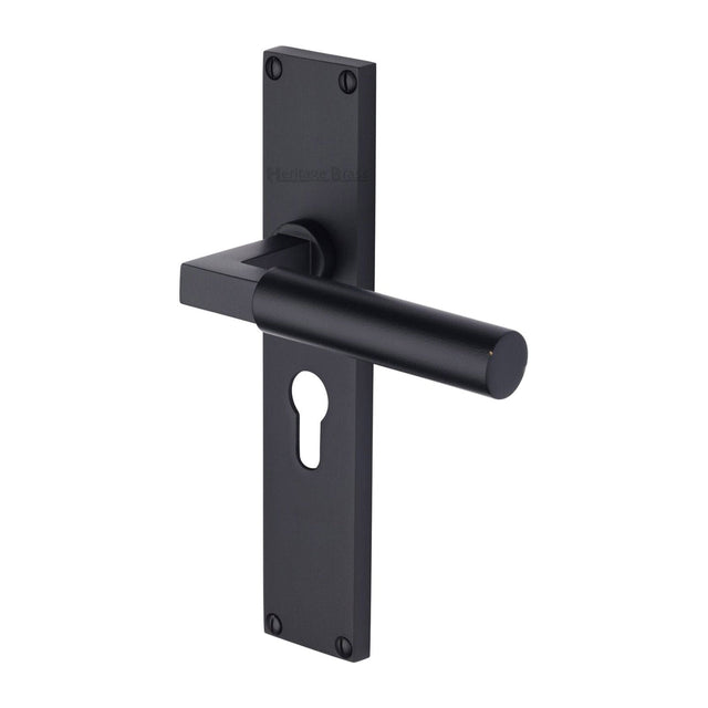 Heritage Brass Door Furniture Matt Black / Euro Profile Lock Handles Heritage Brass - Bauhaus Euro Profile Door Handle on 200mm Plate Matt Black finish