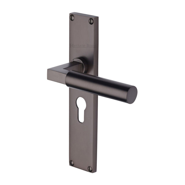 Heritage Brass Door Furniture Matt Bronze / Euro Profile Lock Handles Heritage Brass - Bauhaus Euro Profile Door Handle on 200mm Plate Matt Bronze finish