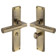 Heritage Brass Door Furniture Antique Brass / Bathroom Lock Handles Heritage Brass - Bauhaus Hammered Bathroom Set Door Handle on 200mm Plate Antique Brass finish