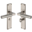 Heritage Brass Door Furniture Satin Nickel / Bathroom Lock Handles Heritage Brass - Bauhaus Hammered Bathroom Set Door Handle on 200mm Plate Satin Nickel finish