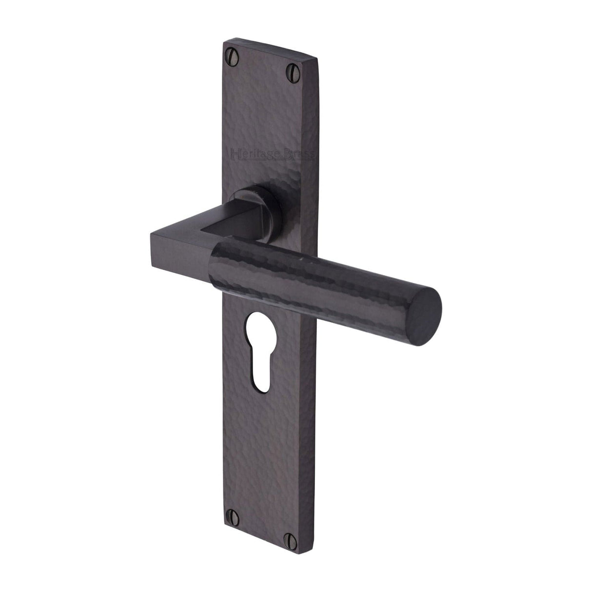 Heritage Brass Door Furniture Matt Bronze / Euro Profile Lock Handles Heritage Brass - Bauhaus Hammered Euro Profile Door Handle on 200mm Plate Matt Bronze finish
