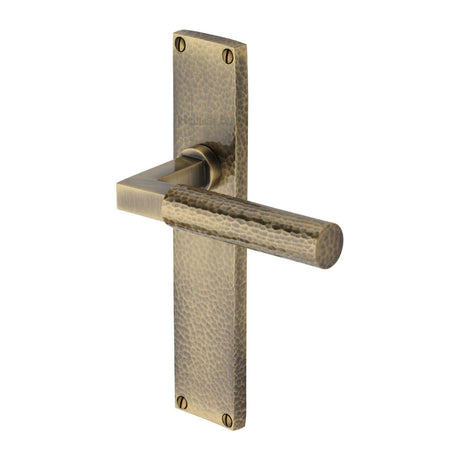 Heritage Brass Door Furniture Antique Brass / Latch Handles Heritage Brass - Bauhaus Hammered Lever Latch Door Handle on 200mm Plate Antique Brass finish