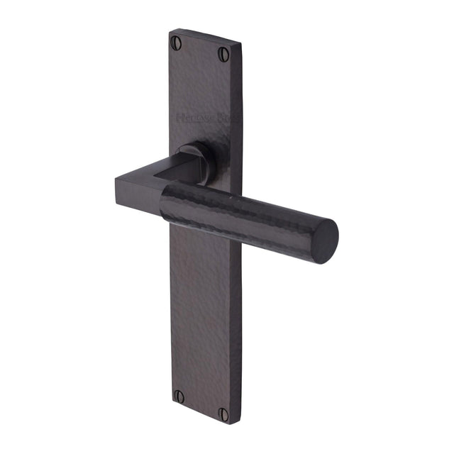 Heritage Brass Door Furniture Matt Bronze / Latch Handles Heritage Brass - Bauhaus Hammered Lever Latch Door Handle on 200mm Plate Matt Bronze finish