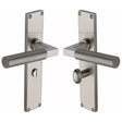 Heritage Brass Door Furniture Satin Nickel / Bathroom Lock Handles Heritage Brass - Bauhaus Knurled Bathroom Set Door Handle on 200mm Plate Satin Nickel finish