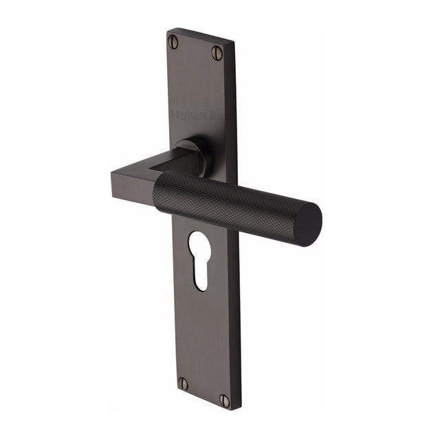 Heritage Brass Door Furniture Matt Bronze / Euro Profile Lock Handles Heritage Brass - Bauhaus Knurled Euro Profile Door Handle on 200mm Plate Matt Bronze finish