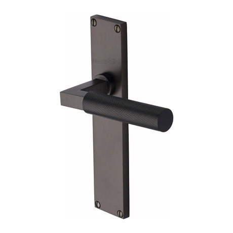 Heritage Brass Door Furniture Matt Bronze / Latch Handles Heritage Brass - Bauhaus Knurled Lever Latch Door Handle on 200mm Plate Matt Bronze finish