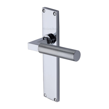 Heritage Brass Door Furniture Polished Chrome / Latch Handles Heritage Brass - Bauhaus Knurled Lever Latch Door Handle on 200mm Plate Polished Chrome finish